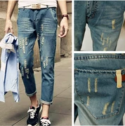 Quần jeans nam 9 điểm mùa thu 9 điểm lỗ rộng pants Quần harem của Anh Slim xu hướng Hàn Quốc