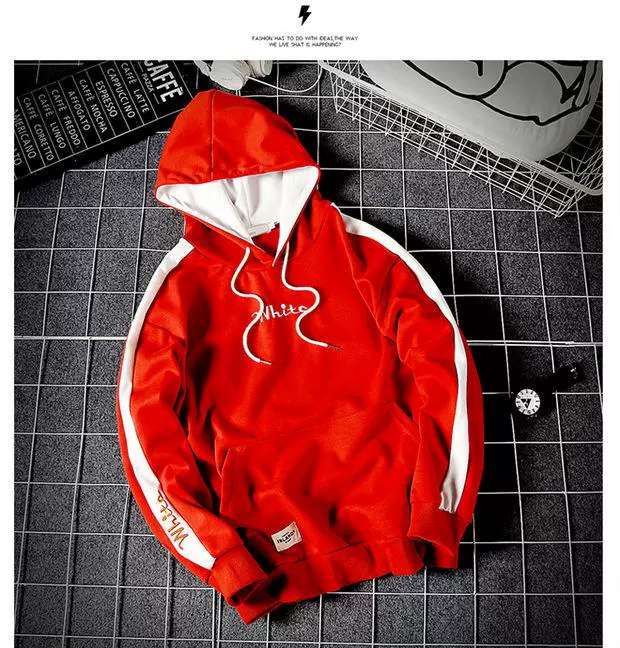 Áo len có hip hop thời trang đường phố thương hiệu áo khoác nhảy cao cổ áo dài tay nam màu cam tương phản màu áo khoác thể thao nam