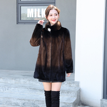 New Henning 2022 Imported Mink Fur Coat Woman Whole Mink Middle Aged Mother Water Mink Fur Coat Mid-Length