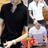 Футболка с коротким рукавом, хлопковая летняя одежда, трендовая тонкая футболка polo, V-образный вырез