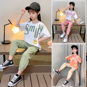 Cô gái Summer Set 2020 net đỏ giản dị mùa hè váy cô gái thời trang hai mảnh bộ trẻ con lớn của phương tiện mới và.