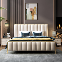 Modern minimalist 2022 style light luxury leather bed solid wood bed master bedroom double bed size apartment bed net red bed marriage bed