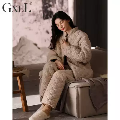 Coral velvet pajamas women's autumn and winter thickened three-layer cotton 2020 new winter flannel home suit women