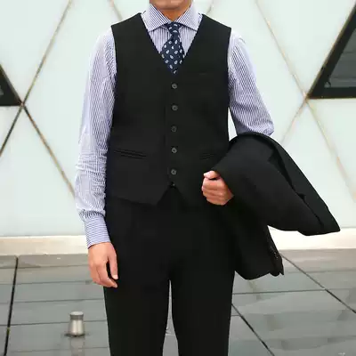Autumn and winter style European and American men's black slim wool waistcoat British retro vest V collar trend