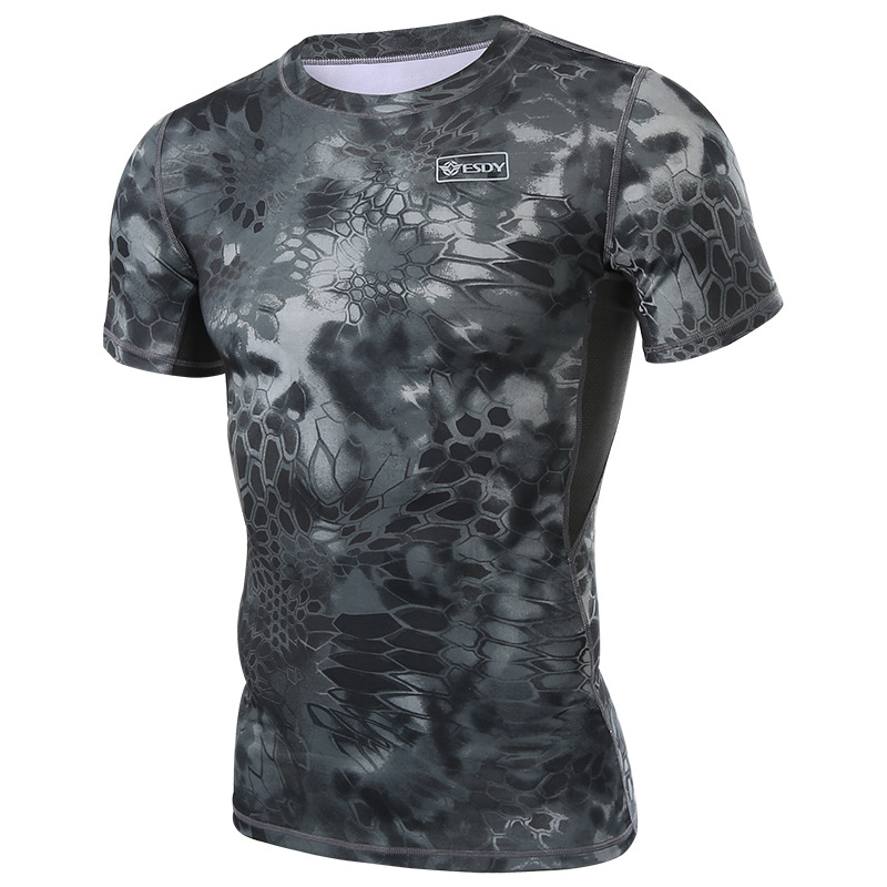 Outdoor Tactical T-shirt Elastic Fitness Fitness Combat Training Suit Summer Breathable workout camouflares quick dry short sleeve Army meme T-shirt