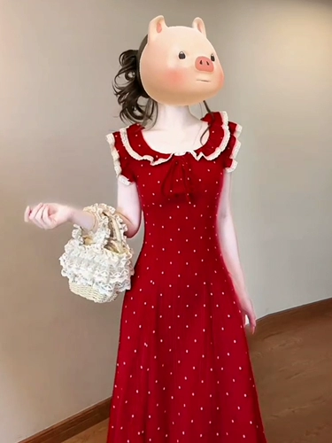 Красное летнее платье, приталенная длинная юбка, французский стиль, премиум класс