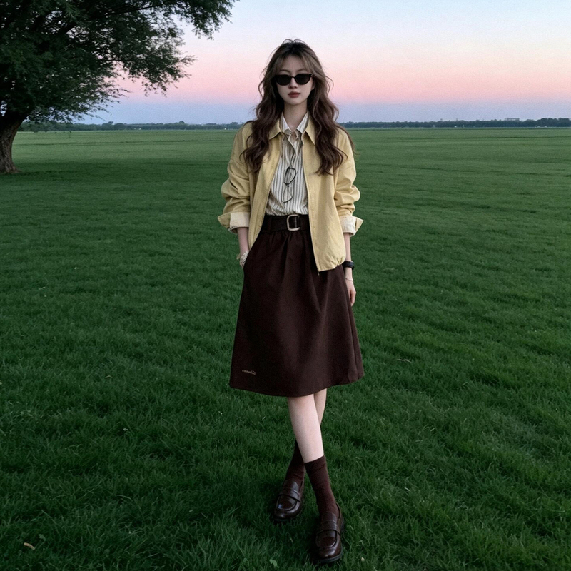 2026 New Style Elegant Miu-Style Half-Dress for Women, Early Autumn Korean Style Outfit Three-Piece Set