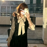 Новинка 2025 года, рубашка в французском стиле преппи, детская сумка в горошек, платье, женский осенне-зимний элитный наряд, полный комплект.