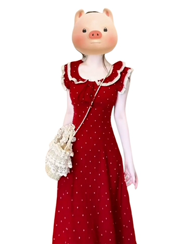 Красное летнее платье, приталенная длинная юбка, французский стиль, премиум класс