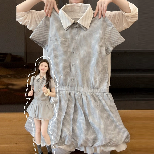 Летняя рубашка, корсет, мини-юбка, французский стиль, воротник поло, подходит для подростков