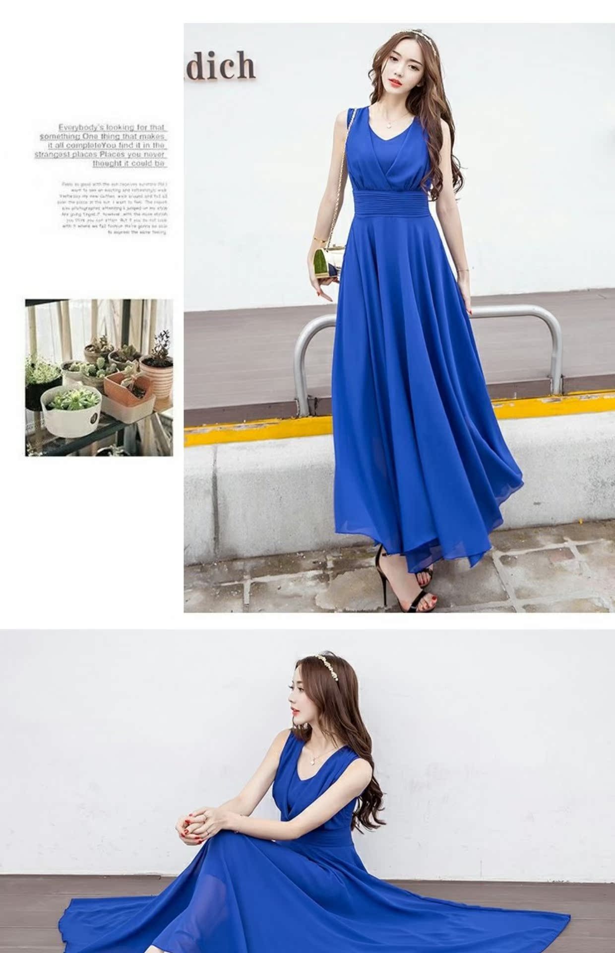 Đặc biệt hàng ngày mùa xuân và mùa hè Hàn Quốc phiên bản của chiffon dài eo kích thước lớn một từ đầm mỏng phụ nữ tính khí dài váy mẫu đầm chữ a