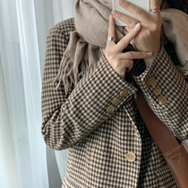 Houndbird Lattice Suit Wool Jacket Women's 2021 Fall Winter New British Wind Thickened Korean Loose Short Coat