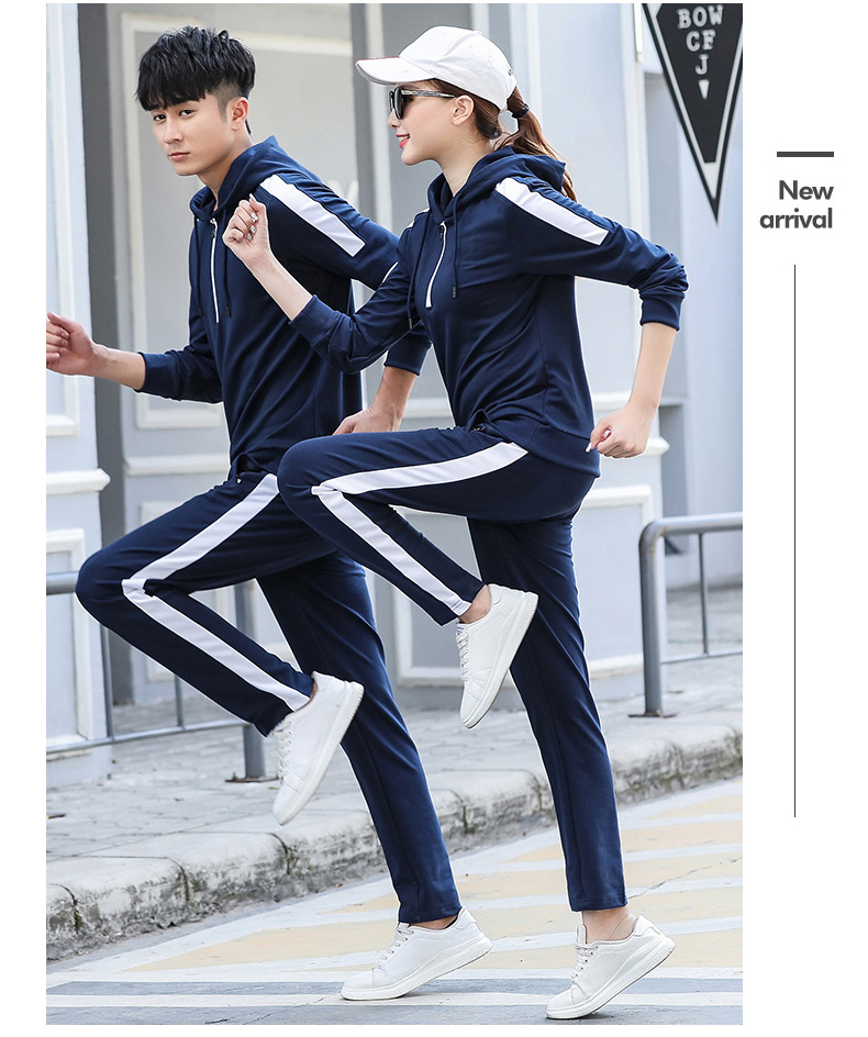 Bộ đồ thể thao nam mùa xuân và mùa thu nữ tay áo dài trùm đầu quần len một bộ đồ thể thao giản dị - Thể thao sau bộ áo gió thể thao nam