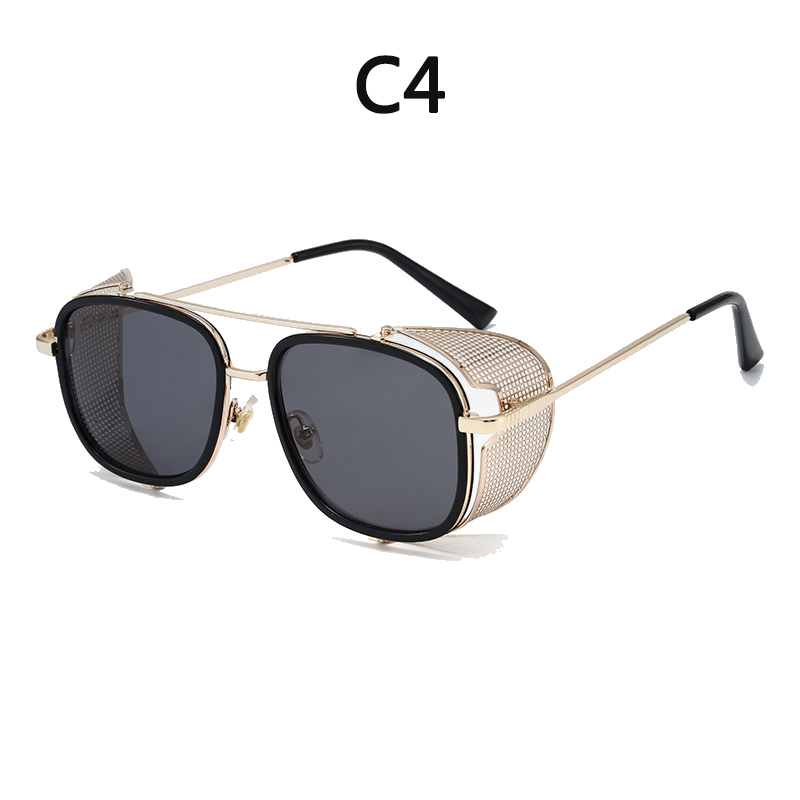 C4 & Gold Frame Grey ChipEurope and America personality Steampunk Flap Sunglasses Box trend Metal Mark  ma'am Travel Street shot glasses