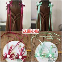 Girl fairy hair band Bow streamer Hair ball bell clip Classical dance performance headdress ancient costume Hanfu Light green