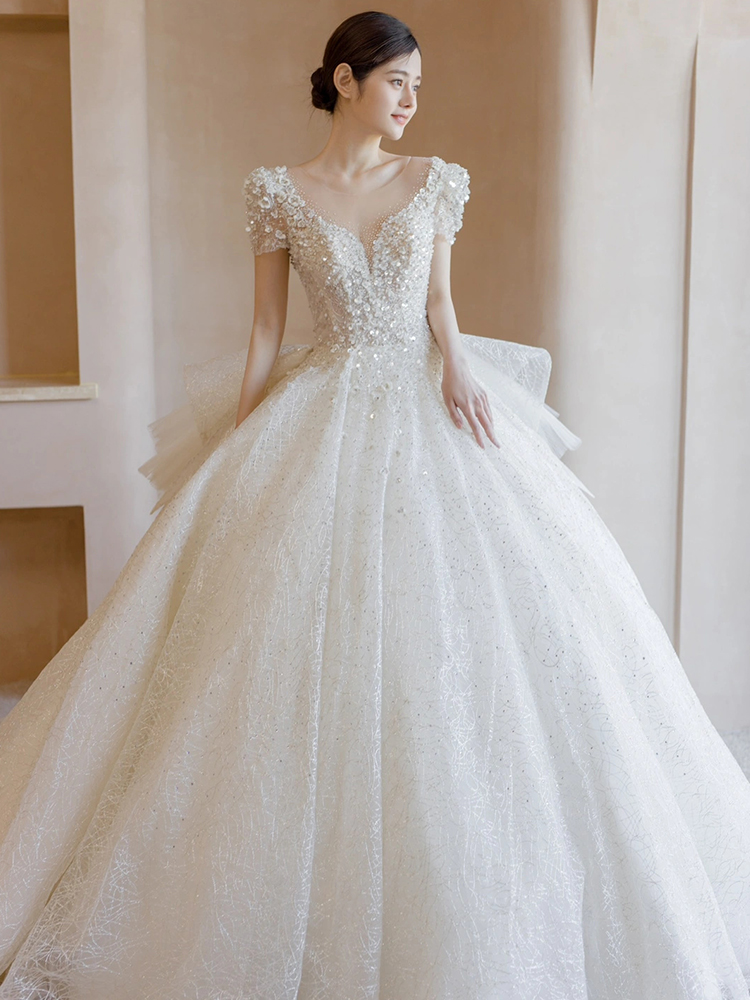 Main wedding dress 2024 new style bride small high waist pregnant woman high quality texture large tail French style light and simple