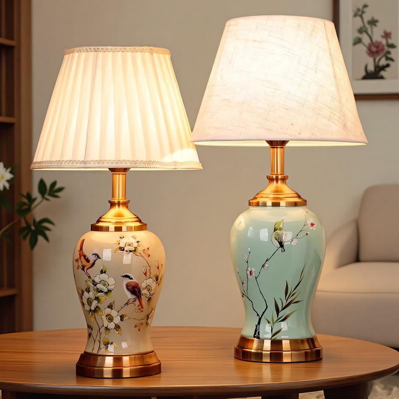 New Chinese-Style Ceramic Table Lamp for Home Bedroom, Living Room, Study, Decorative American Retro Classic Warm Modern Bedside Table Lamp