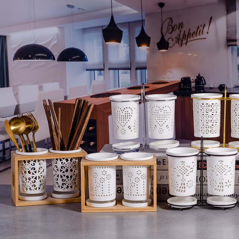 Ceramic chopsticks tube asphalt household chopstick box Korean - style chopstick chopstick cage