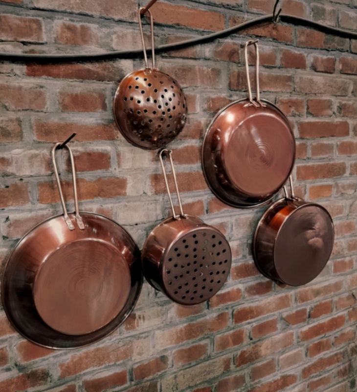 Wall-Mounted Copper Pot, Copper Pot Ornament, Burnt-Colored Copper Pot Ornament, Restaurant Skimmer, Frying Pan, Steak Pan