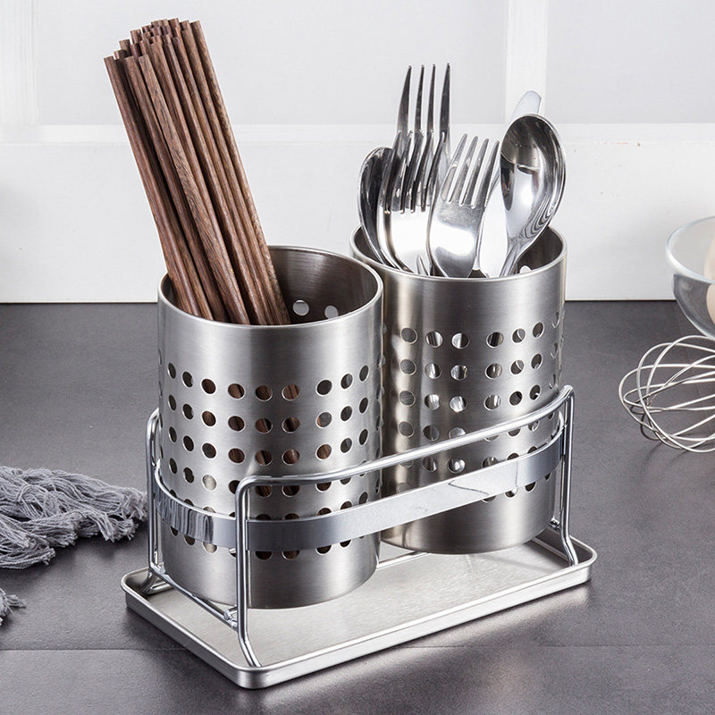 Creative tableware cage Stainless steel chopstick tube double chopstick storage box Chopstick tube drain chopstick bucket Chopstick cage