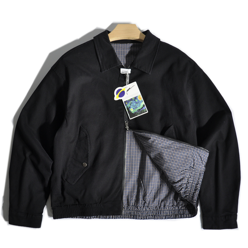 American Retro Style Reversible Color-Blocked Lapel Barn Style Harrington Jacket Detroit Workwear Jacket for Men American Retro Style Reversible Color-Blocked Lapel Barn Style Harrington Jacket Detroit Workwear Jacket for Men