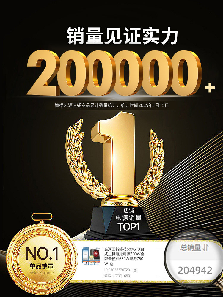 Jinhetian Smart Core 680Gtx Desktop Computer Power Supply Rated at 500W Silent Power Supply with a Peak Power of 600W