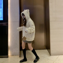 New cashmere fur coat women cute hooded warm lamb hair winter imitation fur coat