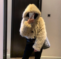 2021 Toka fox fur fur one young slim hooded imitation fur coat women winter plush coat