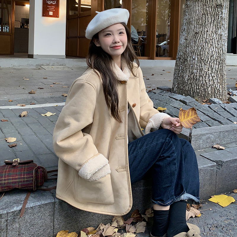 Lamb wool coat female winter cotton suit new gush thickened design sense warm retro suede suede fur integrated-Taobao
