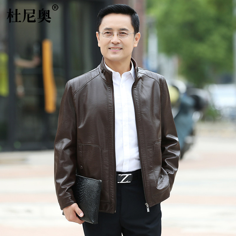 Autumn Winter Middle-aged Men's Locomotive Leather Clothing Spring Autumn Jacket Loose Middle Aged Daddy Loaded and thickened leather jacket