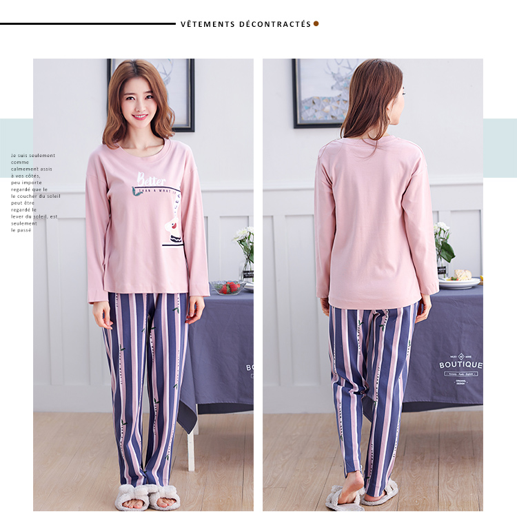 Bộ đồ ngủ dài tay mùa xuân và mùa thu nữ mùa thu cotton mỏng phiên bản Hàn Quốc của bộ đồ cotton tươi mát phù hợp với mùa hè thời trang mặc nhà