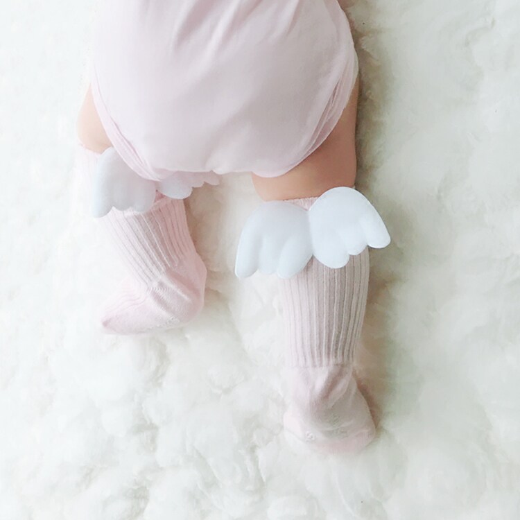 Korean version of baby socks solid color wild cute angel wings Princess socks Children's cotton loose non-slip floor socks