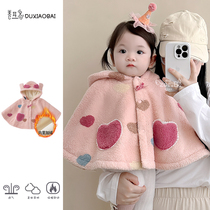 Baby cloak autumn and winter newborn girl warm cloak going out windproof winter childrens velvet going out small shawl