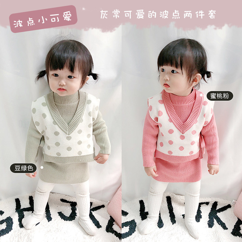 Online Red Suit Foreign Pie Girl Autumn Dress New Name Yuan Suit Baby Autumn Winter Two Sets A Week Old Girl Clothes