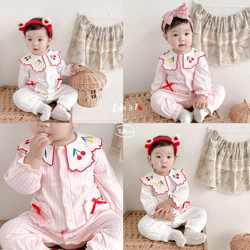 Newborn baby clothes in spring and autumn clothes with women's baby foreign pie pure cotton one-piece clothes spring 100 days out of climbing and climbing clothes