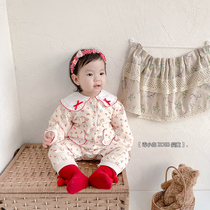 Baby clothes Spring and autumn clothes conjoined womens baby Superocean qi Crushed Flowers Khaclothes Full Moon 100 Days Spring Climbing Clothes