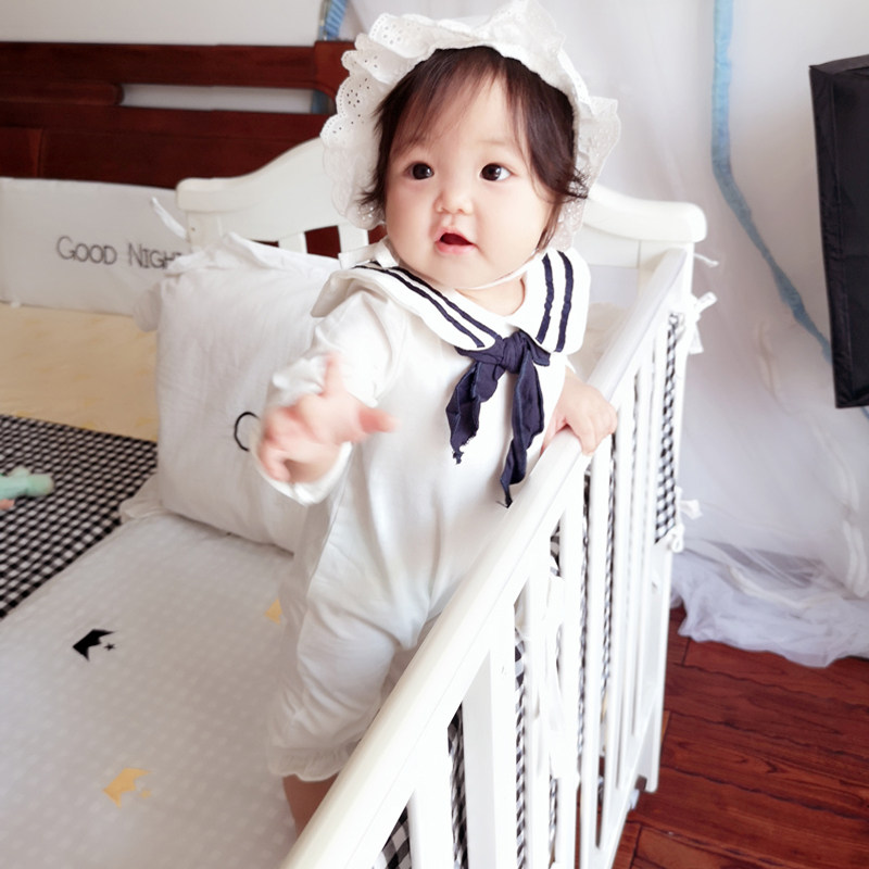 Children's clothing 18 Spring and autumn season Baby long sleeves Liveable dressing navy Two sets of girls pure cotton one-piece clothes climbing to 0-1 years old