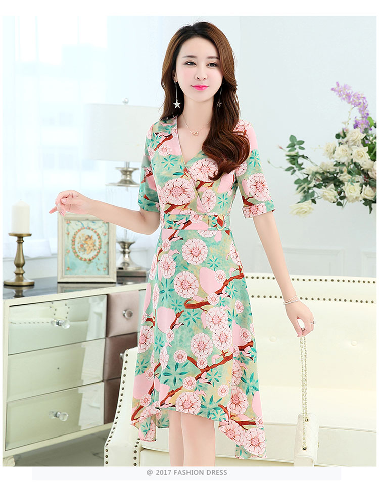 Cool ga hè mới sản phẩm set đồ ở eo V-cổ họa tiết voan tay dài năm điểm đầm dáng dài 1786 áo kiểu nữ đẹp tuổi 35