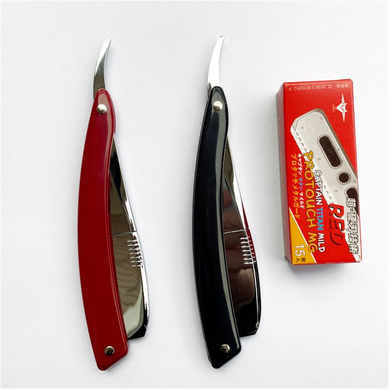 Japanese-Style Feather Shaving Straight Razor Grooming Tool for Shaving and Ear Cleaning, Beginner's Facial Grooming Tool, Safety Blade Special Holder