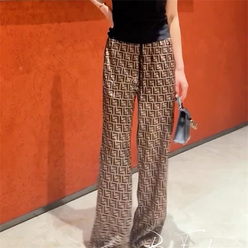 Bv Foyb Thin Design Printed Satin High-Waisted Slimming Floor-Length Pants for Women, Fashionable and Versatile, Hip-Covering Straight-Leg Pants