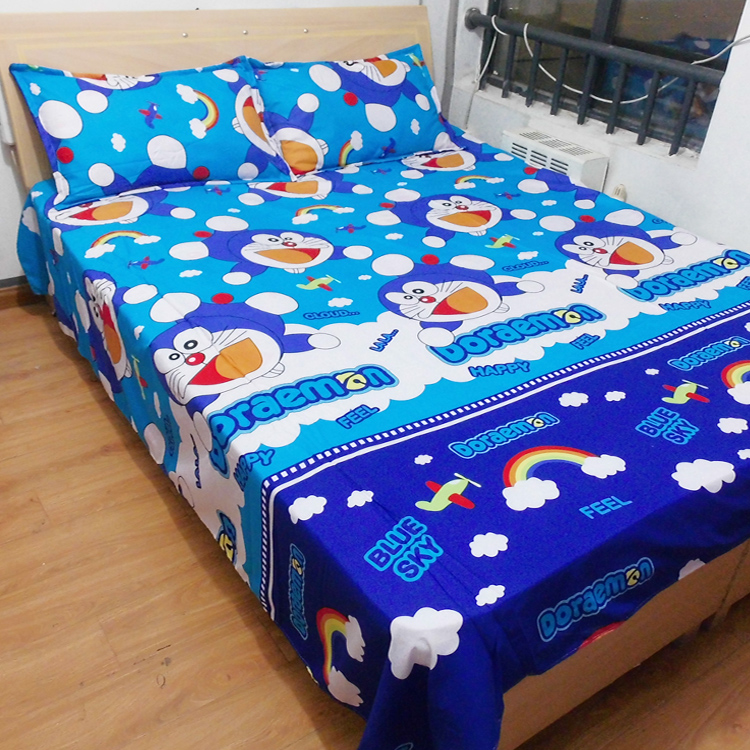 Phim hoạt hình chăn ga gối Doraemon giường đơn mảnh 1,5 / 1,8 mét giường đôi giường đơn bao gồm ba hoặc bốn bộ bộ ga trải giường everon