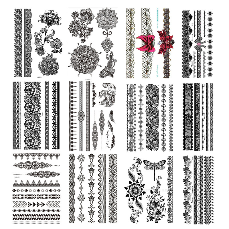 Black Lace Tattoo with waterproof female persistence Chest Personality Emulation Heina Leg Ring Collarbone Tattoo Sticker