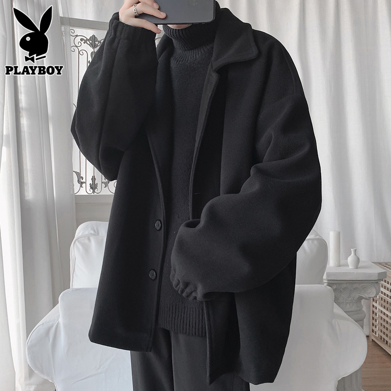 Playboy Mid-Length Woolen Coat Men's Trendy Korean Style Windbreaker Winter Loose Woolen Coat Men's Winter Clothing