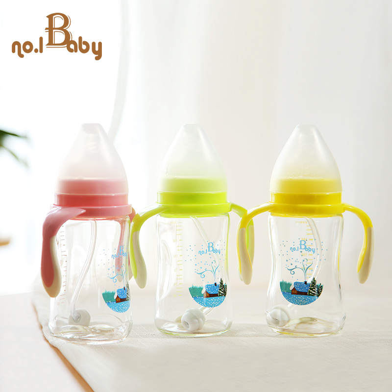 No1baby wide caliber with straw handle special newborn baby 220 ml glass bottle