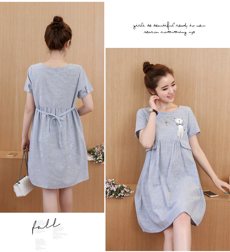 2017 thai sản dress mùa hè phần dài sọc thai sản dress mùa hè ngắn tay lỏng kích thước lớn váy dài váy thủy triều đầm thun dài
