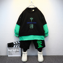 Tide childrens clothing boys autumn suit 2021 new foreign style small children handsome baby Spring and Autumn Sweater two-piece set