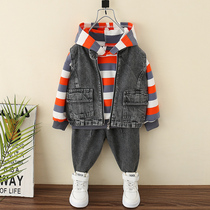 Boys autumn suit 2021 new foreign baby Tide brand clothes children Spring and Autumn handsome cowboy three sets