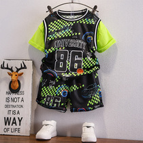 Boys short sleeve suit 2022 new childrens basketball suit two pieces of speed dried dress in the big boys ocean