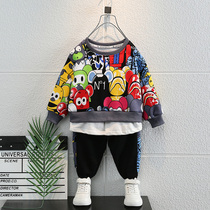  Boys  autumn suit 2021 new childrens casual sweater loose middle and large childrens sports pants spring and autumn trendy boys