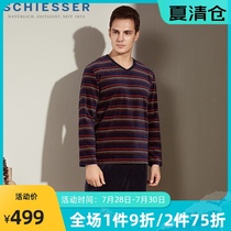SCHIESSER Germany Shuya pajamas mens terry cloth V-neck medium thick home clothes striped suit 39-17926